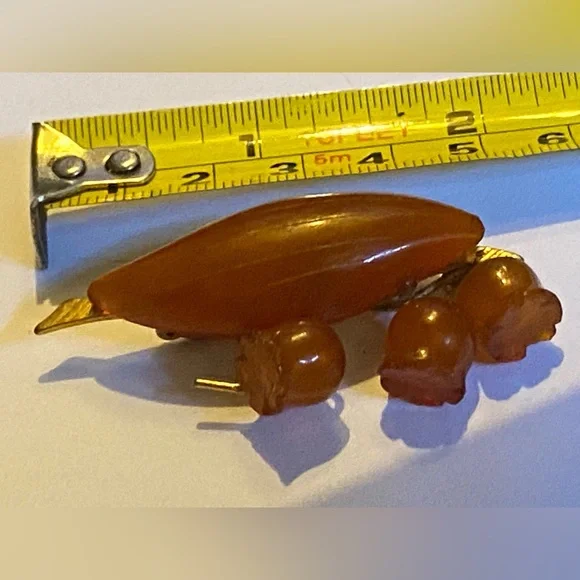 Vintage Amber Brooch USSR Lily of the Valley #9196 - Picture 9 of 13